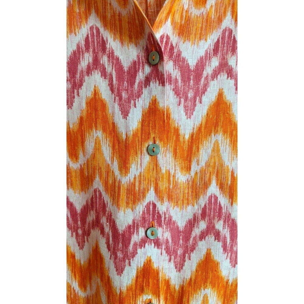 CHICO'S 100% Linen Multi-Colored Shirt Dress Swim Cover Roll-Tab Sleeves 3/16 - Picture 6 of 10